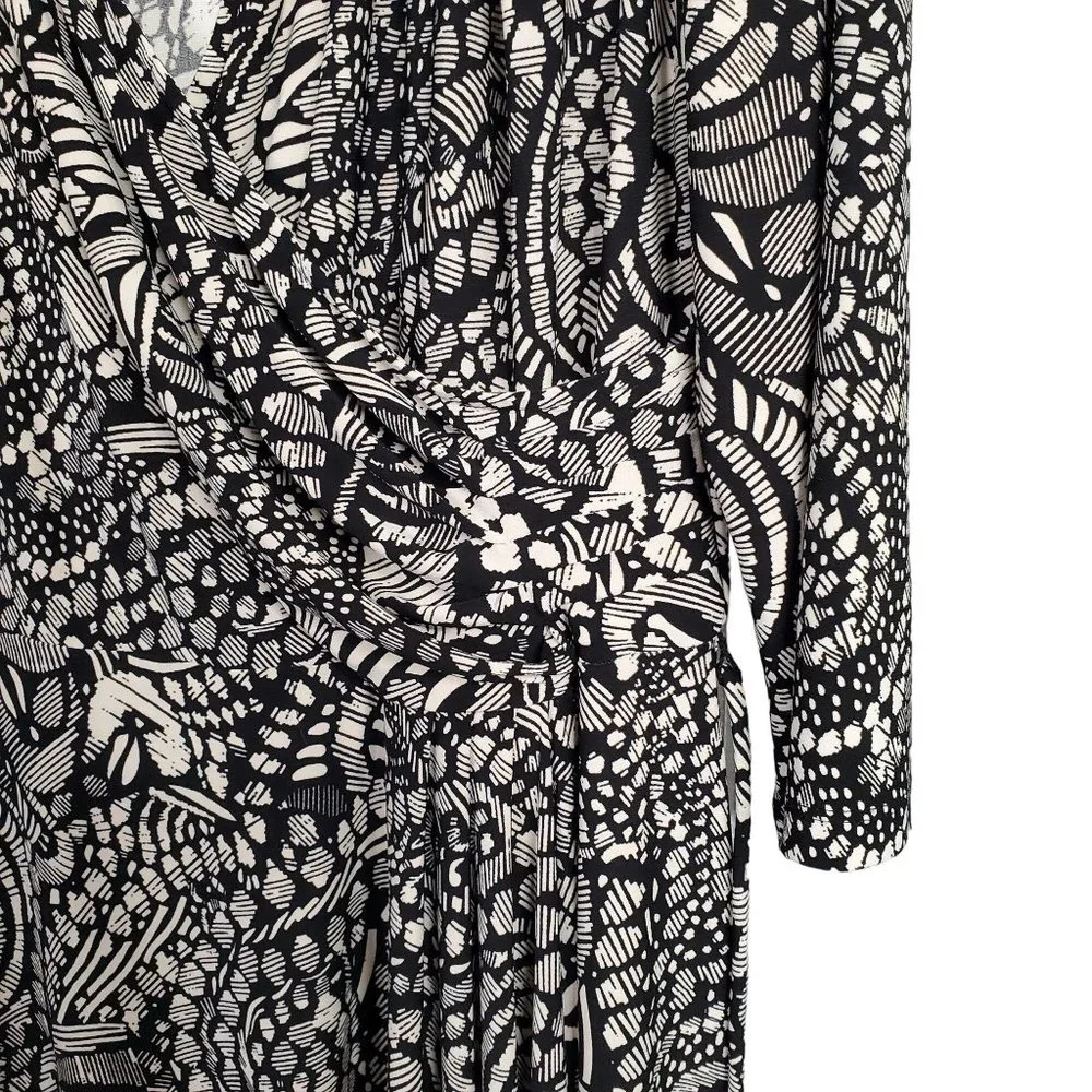 Chaps NWT Size XL Dress Jersey Knit Midi Stretch Faux Wrap Belt Abstract Black - Picture 10 of 12